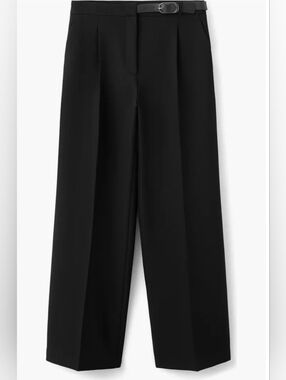 Mango Mid Rise Straight Leg Belt Trousers Pants Black 4